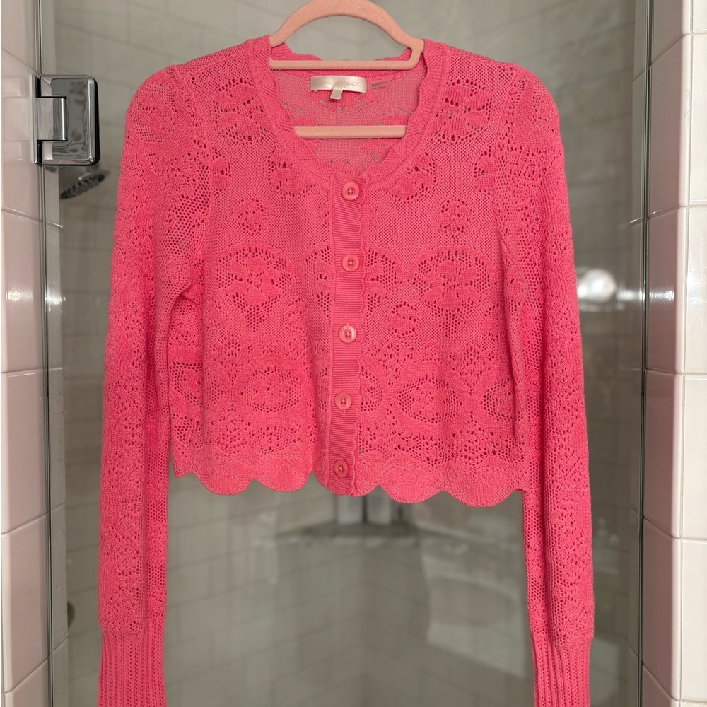 LoveShackFancy Pink Cropped Knit Cardigan